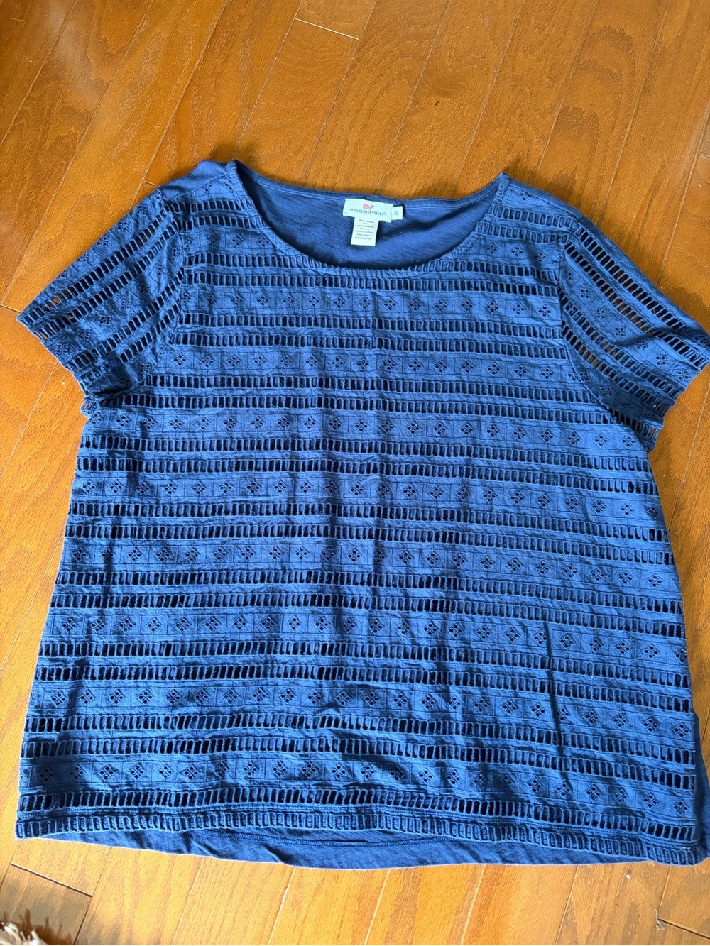 Vineyard Vines Blue Eyelet Stripe Short Sleeve Tee